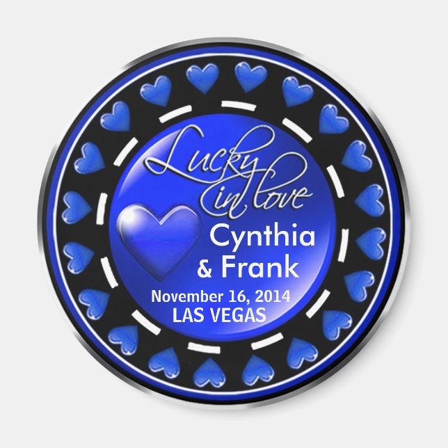 Vegas Lucky in Love Hearts Casino Chip cobalt Magnet (Front)