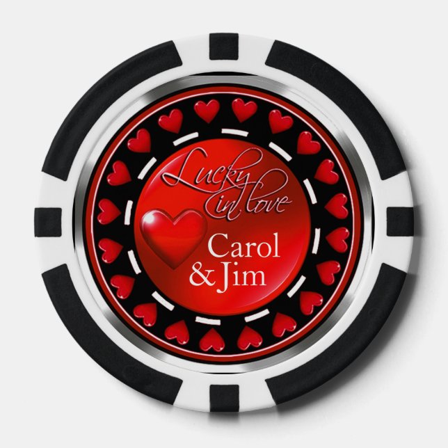 Vegas Lucky in Love Hearts red black silver Poker Chips (Front)