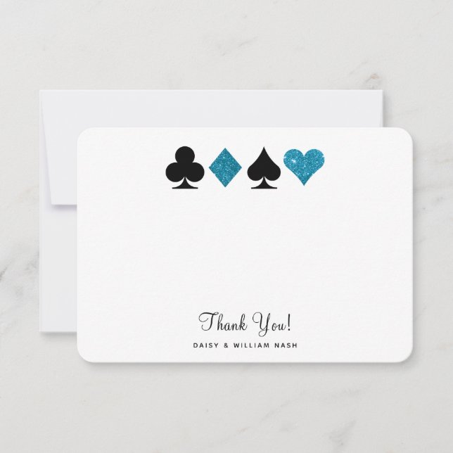 Vegas Malibu Blue Glitter Flat Thank You Card (Front)