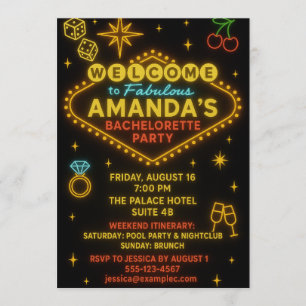 Vegas Neon Sign Bachelorette Party Invitation 