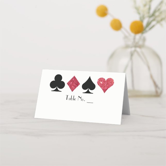 Vegas Red Faux Glitter Place Card with Table Name (Front)