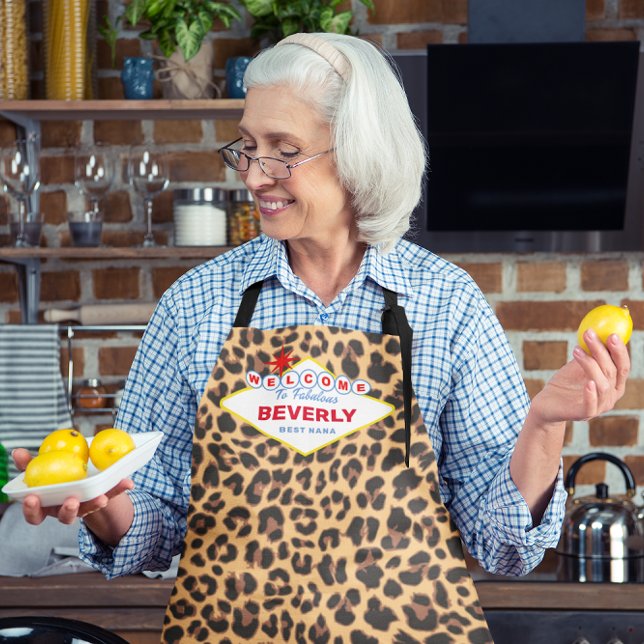 Vegas Sign Leopard Print Personalized  Apron (Creator Uploaded)
