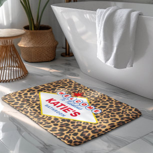 Vegas Sign Personalized Leopard Print Bath Mat