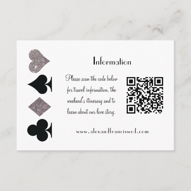 Vegas Wedding Black and Silver QR Code Information Enclosure Card (Front)