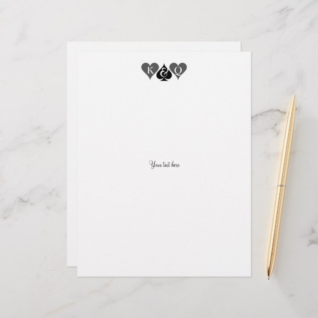 Vegas wedding letterhead with playing card symbols (Front/Back In Situ)