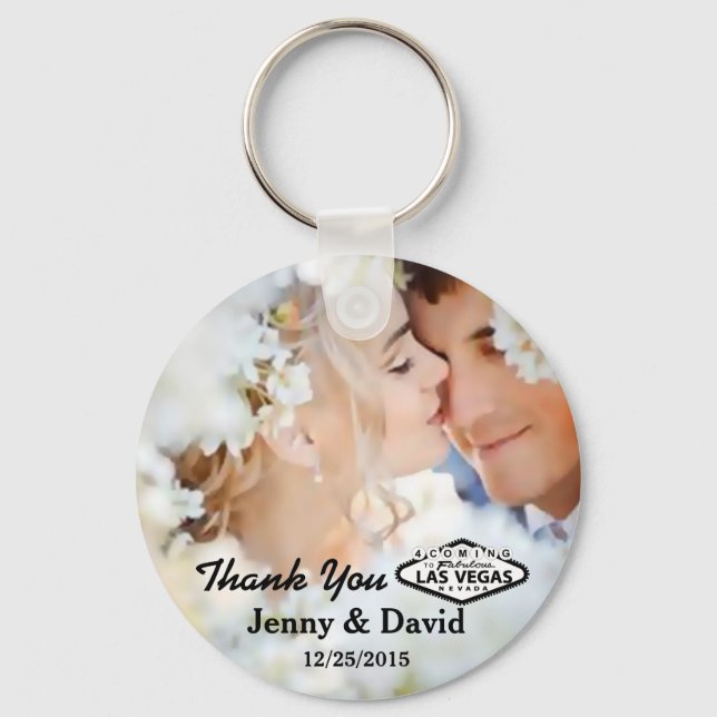 Vegas Wedding Personalized Key Ring Wedding Favour (Front)