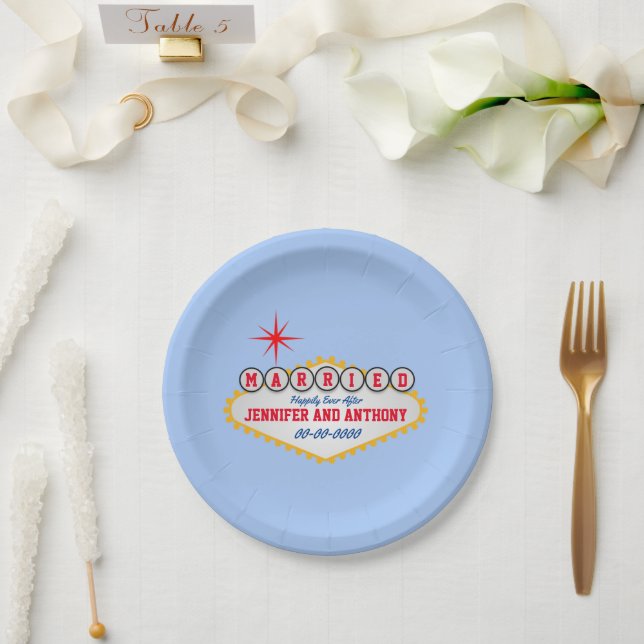 Vegas Welcome Sign Style Personalize Paper Plate (Wedding)