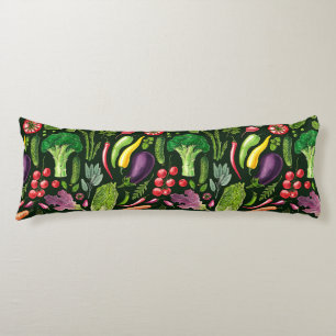 Vegetable and herbs garden harvest on black body pillow