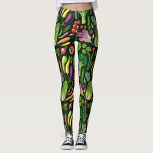 Vegetable and herbs garden harvest on black leggings
