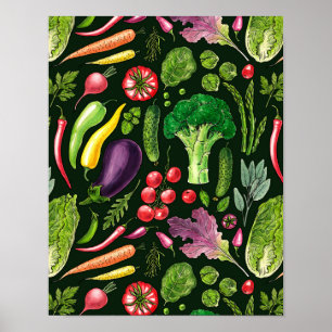 Vegetable and herbs garden harvest on black poster