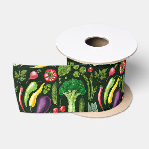Vegetable and herbs garden harvest on black satin ribbon