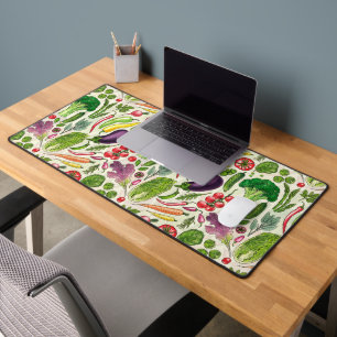 Vegetable and herbs garden harvest on off white desk mat