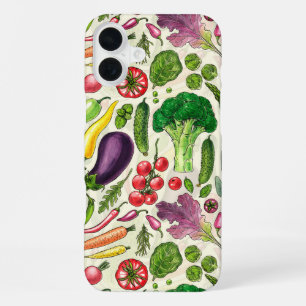Vegetable and herbs garden harvest on off white iPhone 16 plus case