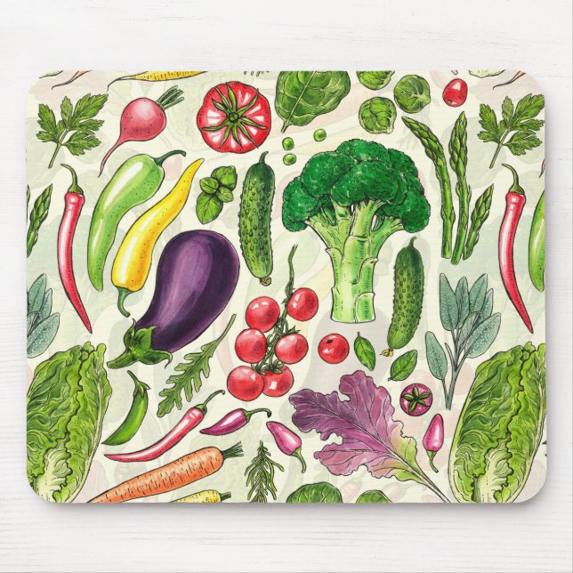 Vegetable and herbs garden harvest on off white mouse pad (Front)