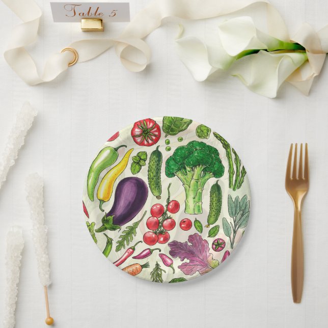 Vegetable and herbs garden harvest on off white paper plate (Wedding)