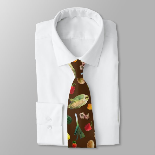 Vegetable Pattern Farmers Food Print Neck Tie (Tied)