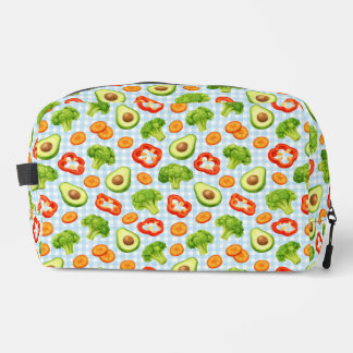 Vegetable Pattern on Blue Gingham Dopp Kit