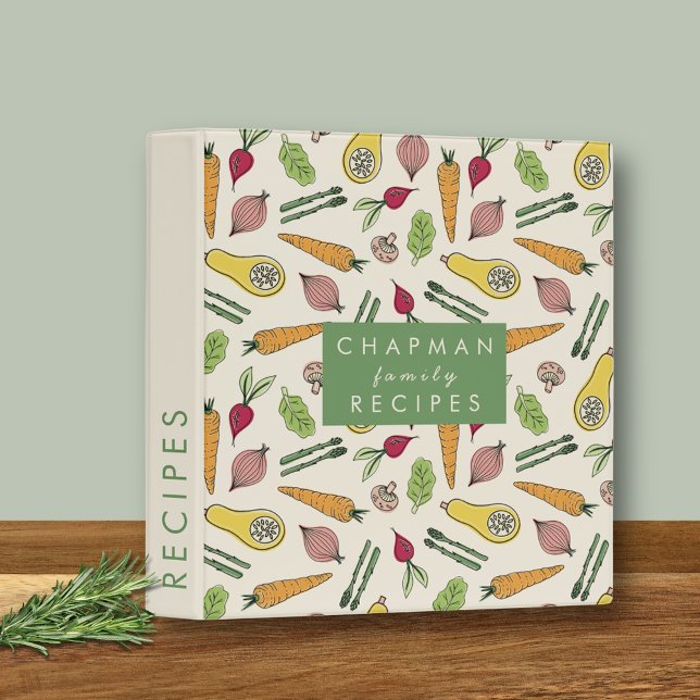 Vegetable pattern recipe binder (Farmers Market Garden Vegetable Patch Recipe Binder for cooks.  Personalize with your own name.)