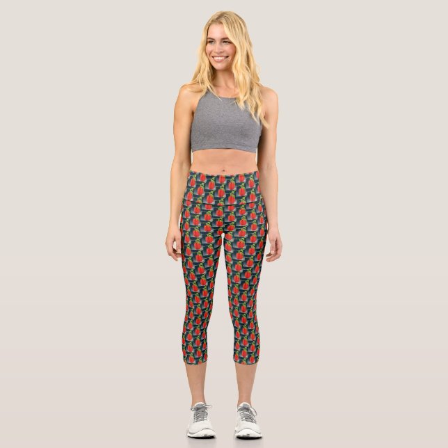Vegetable Print / Red Pepper High Waisted Capris (Front)
