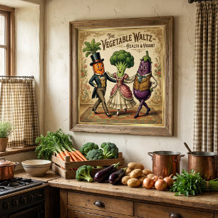 Vegetable Waltz Dancing Veggies Vintage Victorian Poster