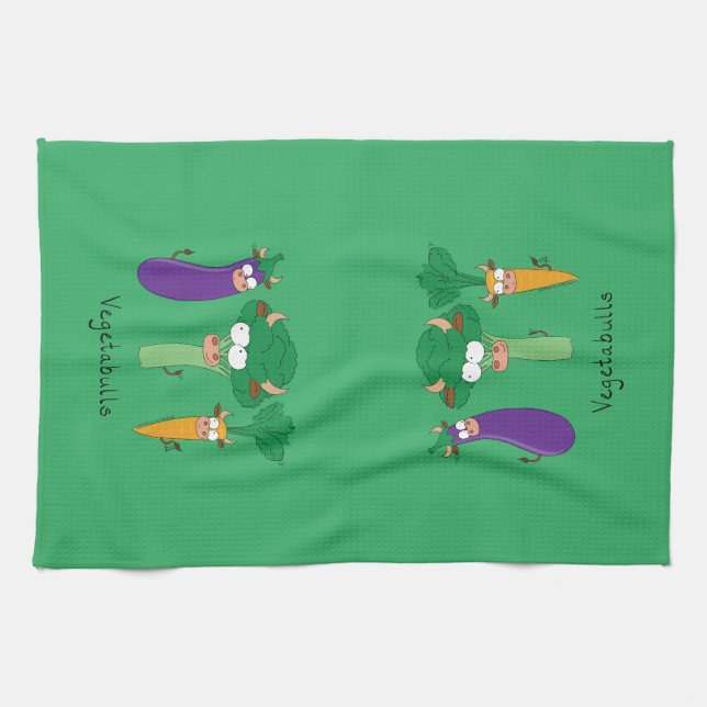 Vegetables Bulls Cute Kids Cartoon Kitchen Towel (Horizontal)