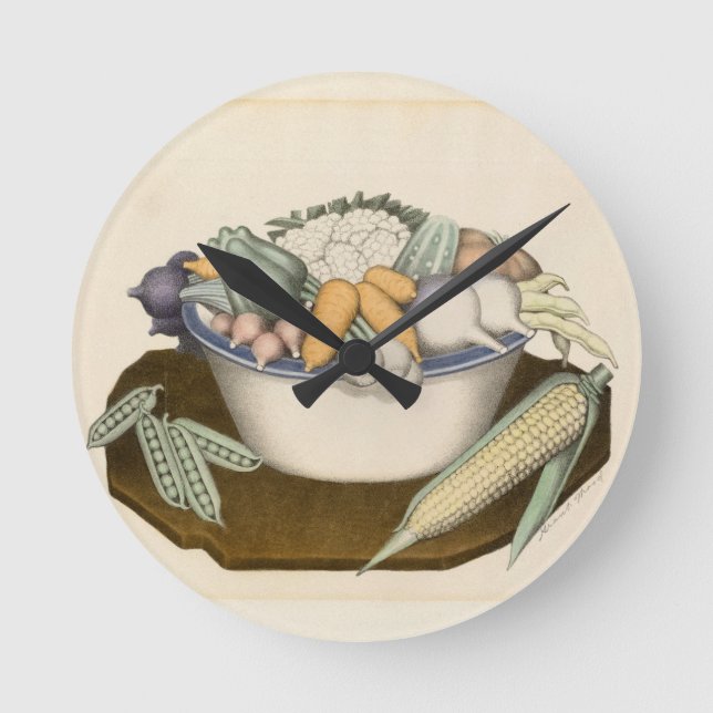 Vegetables by Grant Wood Round Clock (Front)