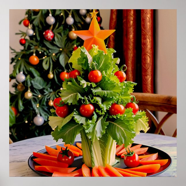 Vegetables Christmas Tree, Lettuce Leaves & Cherry Poster (Front)