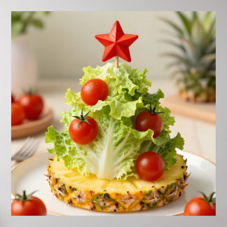 Vegetables Christmas Tree, Lettuce Leaves & Cherry Poster