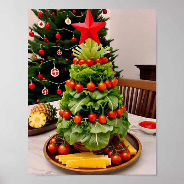 Vegetables Christmas Tree, Lettuce Leaves & Cherry Poster (Front)