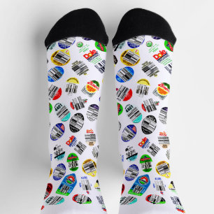 Vegetables Fruits Barcode Sticker Black White Socks