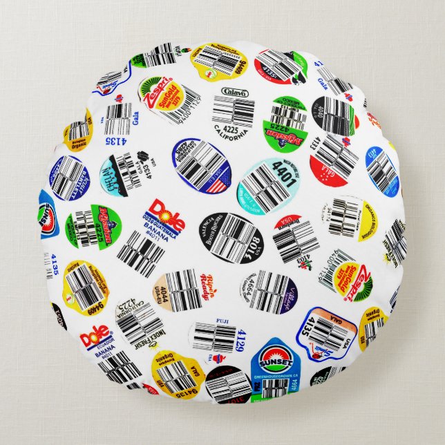 Vegetables Fruits Barcode Sticker Pattern Round Pillow (Front)