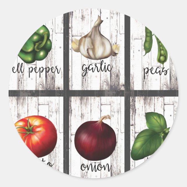 Vegetables & Herbs Rustic Modern Kitchen Food Art Classic Round Sticker (Front)