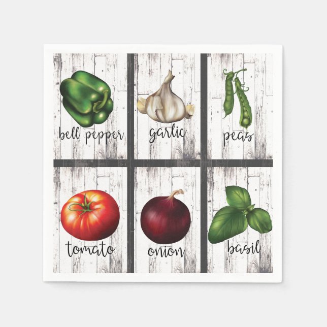 Vegetables & Herbs Rustic Modern Kitchen Food Art Napkin (Front)