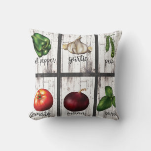 Vegetables & Herbs Rustic Modern Kitchen Food Art Throw Pillow