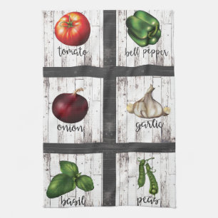 Vegetables & Herbs Rustic Modern Kitchen Food Art Towel