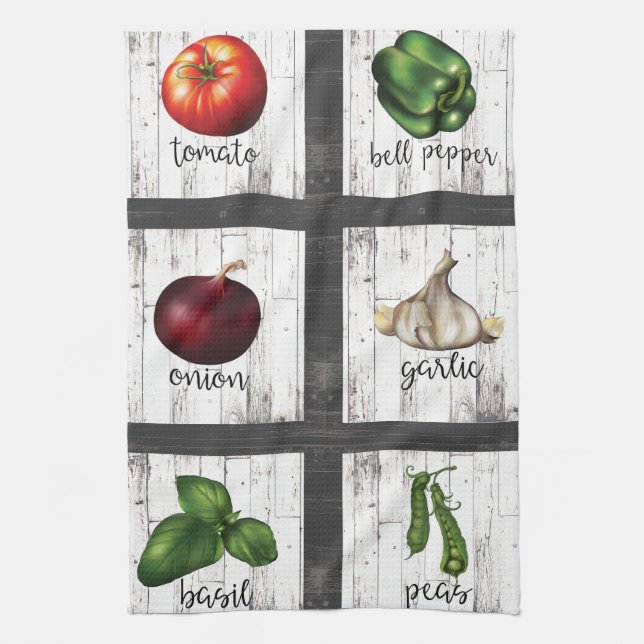 Vegetables & Herbs Rustic Modern Kitchen Food Art Towel (Vertical)