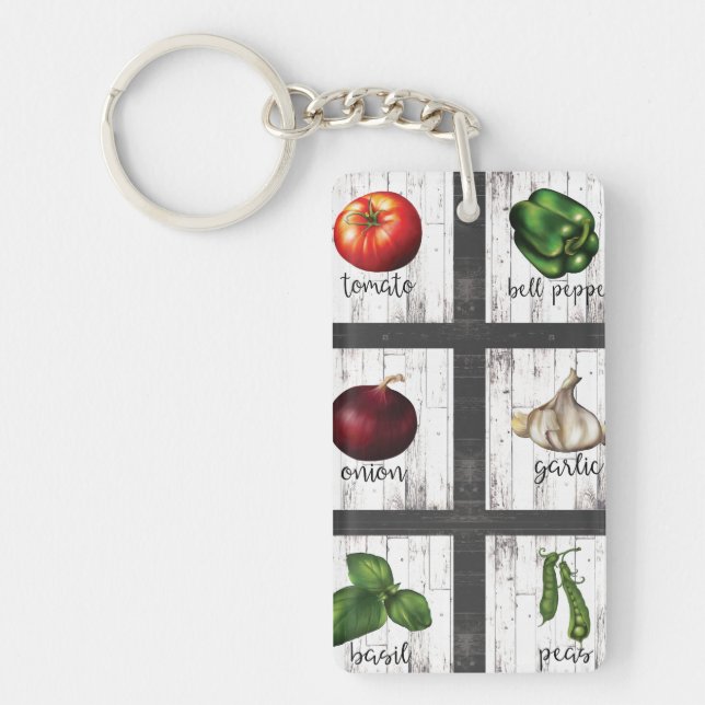 Vegetables & Herbs Rustic Modern Kitchen Food Keychain (Front)