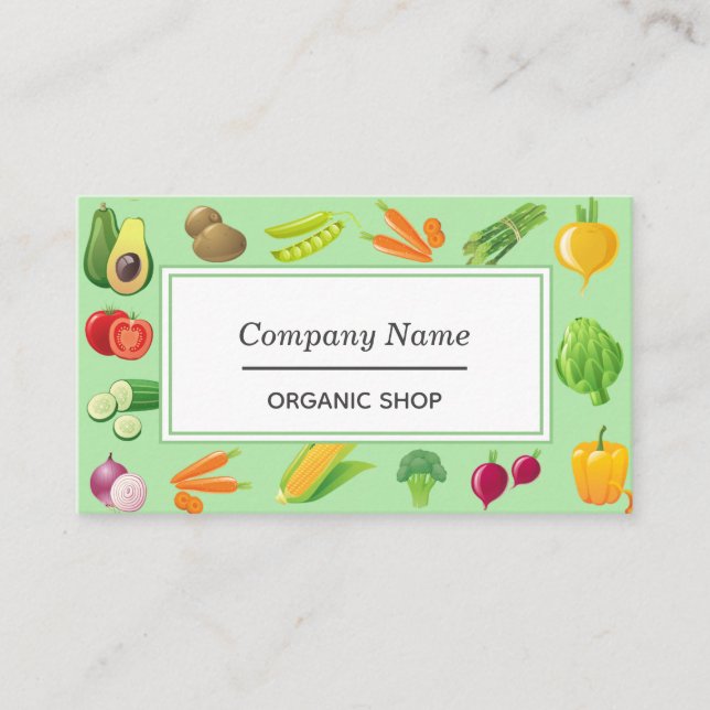 Vegetables Illustrations Green Organic Health Business Card (Front)