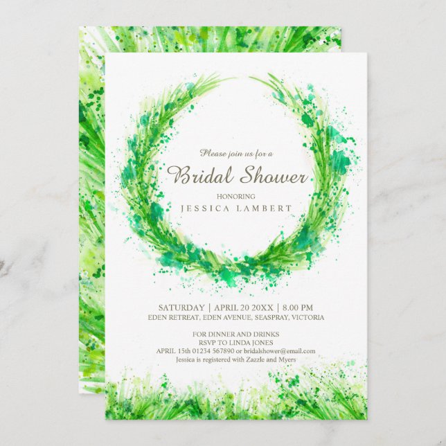 Végétal aquarelle herbe nuptiale invitations (Devant / Derrière)