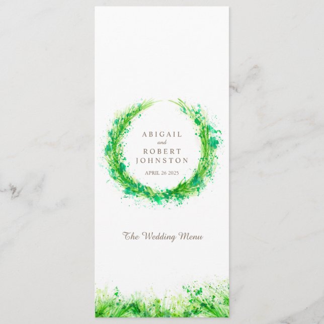 Végétal couronne aquarelle art menu mariage (Devant)