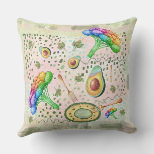 vegetarian broccoli and avocado throw pillow