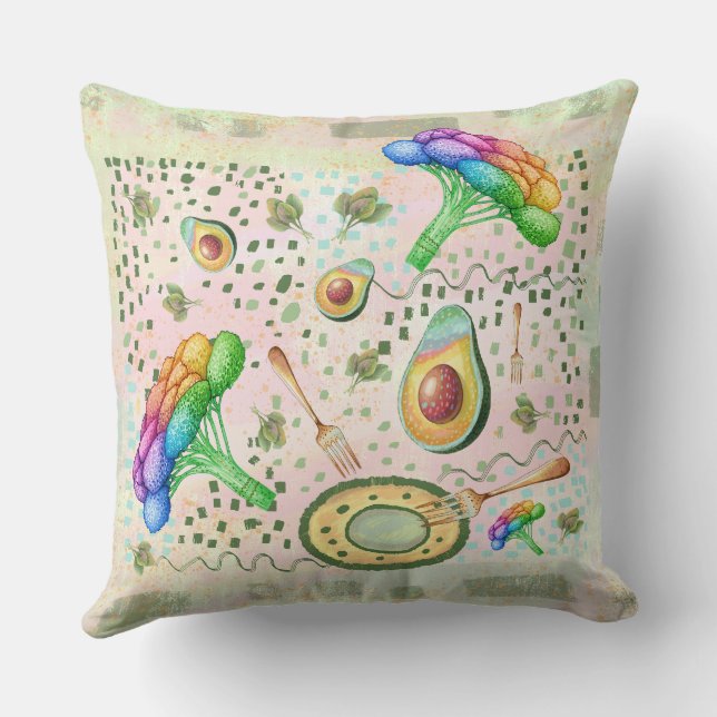  vegetarian broccoli and avocado throw pillow (Back)
