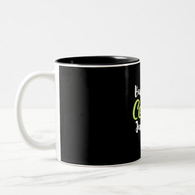Vegetarian But First Celery Juice Two-Tone Coffee Mug (Left)