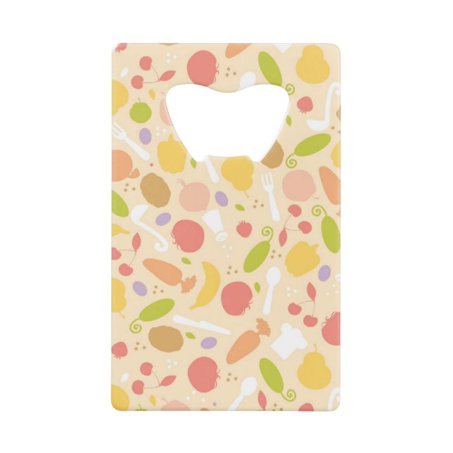 Vegetarian cooking pattern background credit card bottle opener (Front)