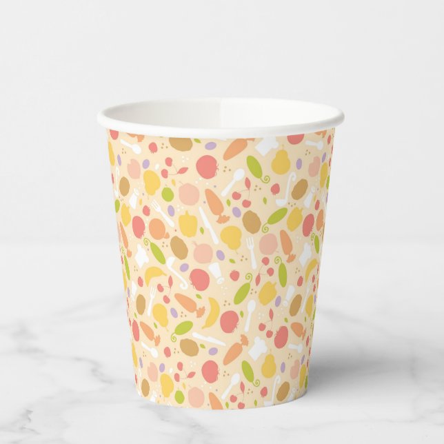 Vegetarian cooking pattern background paper cups (Left)