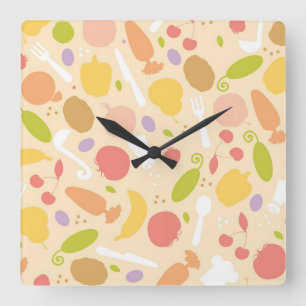 Vegetarian cooking pattern background square wall clock