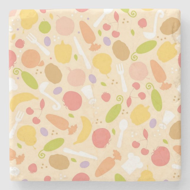 Vegetarian cooking pattern background stone coaster (Front)