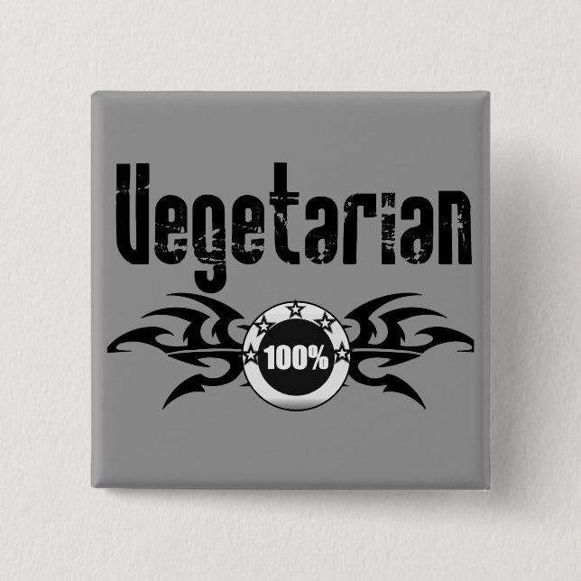 Vegetarian Grunge Winged Emblem 2 Inch Square Button (Front)