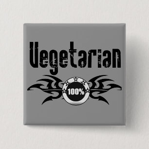 Vegetarian Grunge Winged Emblem 2 Inch Square Button