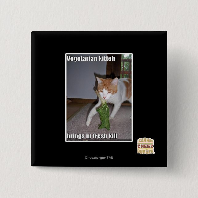 Vegetarian Kitteh 2 Inch Square Button (Front)